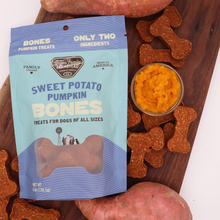 Sweet Potato Bones Dog Treats – All Natural, Limited Ingredient, Oven - Baked, Made in USA - GFFE - Pumpkin and Sweet Potato - 6 oz - 22