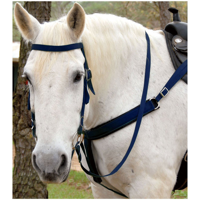 Triple E Nylon Draft Bridle w/ Bit & Reins - Navy Blue  