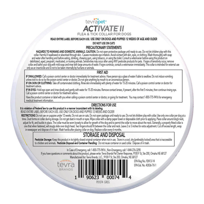 TevraPet Activate II Flea & Tick Collar for Dogs, 12 Month, 2 ct - Jeffers - Animal Health & Wellness > Flea & Tick Control