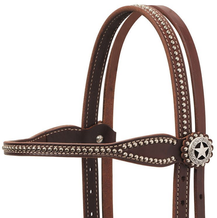 Weaver Texas Star Oiled Canyon Rose Harness Leather Browband Headstall, Full