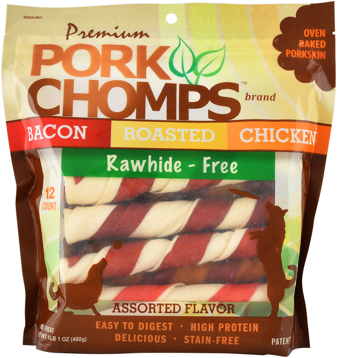 Large Pork Chomps Premium Twists Variety Pack, 12 ct -   