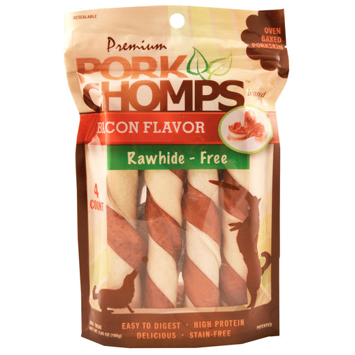 Pork Chomps Twists, Bacon - 4 ct Large Pork Chomps Twists, Bacon  