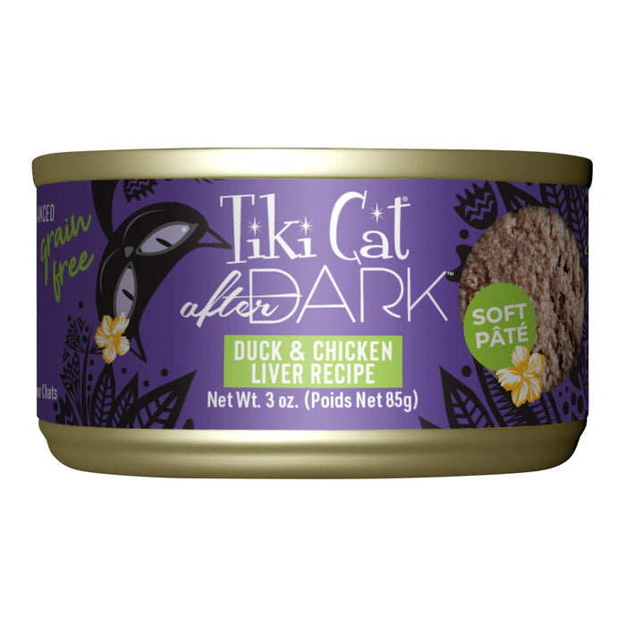 Tiki Cat After Dark Pâté Wet Cat Food, Grain - Free, High - Protein, Adult Cat Meal with Organ Meats – 3 oz Cans, Case of 12 - 2PTN - 3oz, 12 ct - Duck & Chicken Liver - 3
