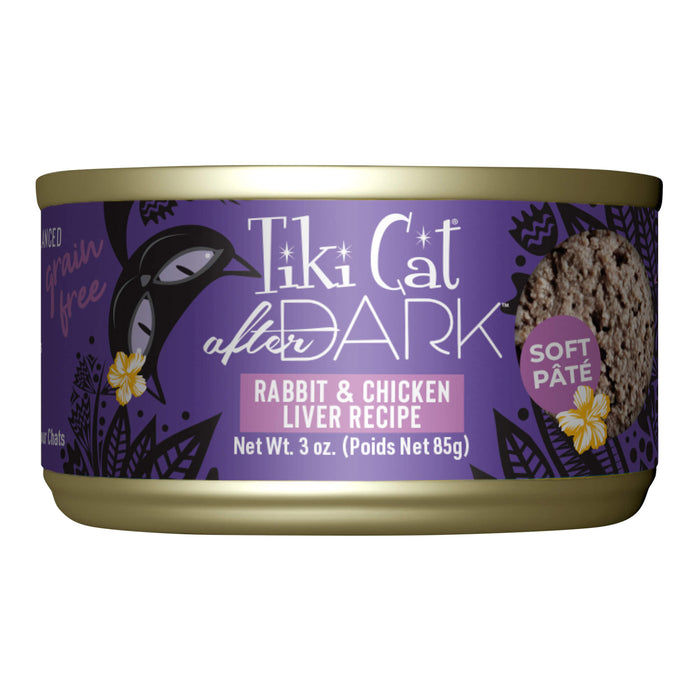 Tiki Cat After Dark Pâté Wet Cat Food, Grain - Free, High - Protein, Adult Cat Meal with Organ Meats – 3 oz Cans, Case of 12 - 2PTP - 3oz, 12 ct - Rabbit & Chicken Liver - 5