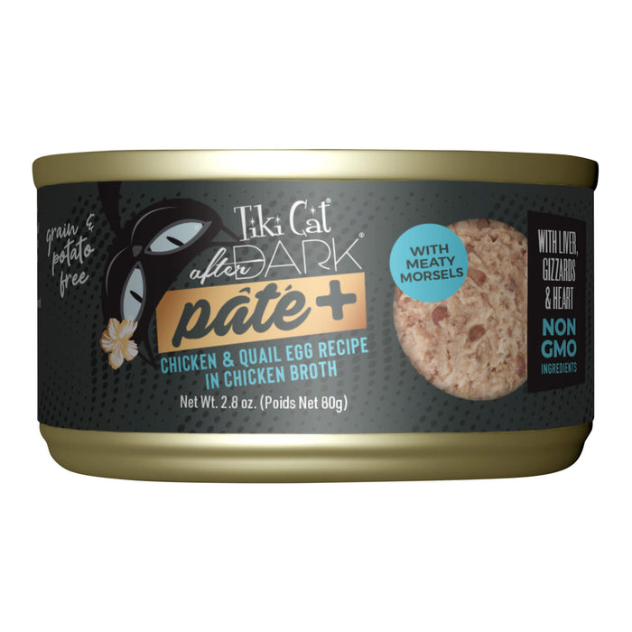 Tiki Cat After Dark Pâté+ Wet Cat Food, High Protein, Grain - Free - 2PTT - Chicken & Quail - 2.8oz, 12 ct - 6