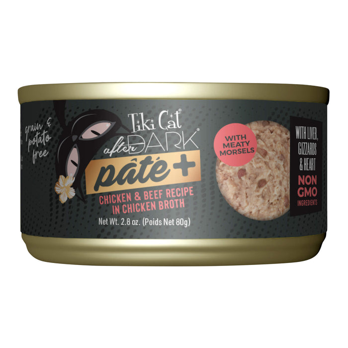 Tiki Cat After Dark Pâté+ Wet Cat Food, High Protein, Grain - Free - 2PTX - Chicken & Beef - 2.8oz, 12 ct - 10