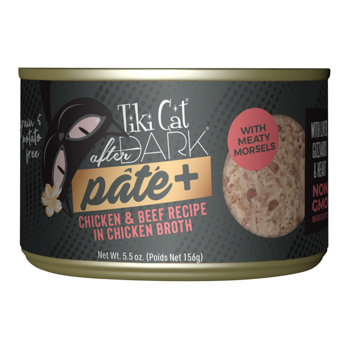 Tiki Cat After Dark Pâté+ Wet Cat Food, High Protein, Grain - Free - 2PTY - Chicken & Beef - 5.5oz, 8 ct - 12