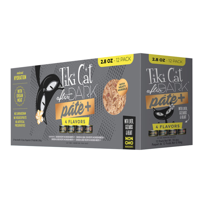 Tiki Cat After Dark Pâté+ Wet Cat Food, High Protein, Grain - Free - 2PU6 - Variety Pack - 2.8oz, 12 ct - 1
