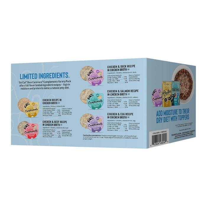 Tiki Cat Born Carnivore Complements Wet Cat Food Topper, Variety Pack - 2PV9 - 2.1oz - 10ct - 4