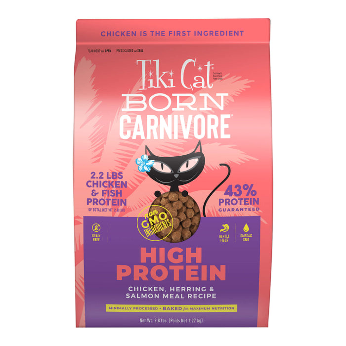 Tiki Cat Born Carnivore High Protein Dry Cat Food, Chicken, Herring & Salmon Meal - 2PVC - 2.8lb - Chicken, Herring & Salmon - 2