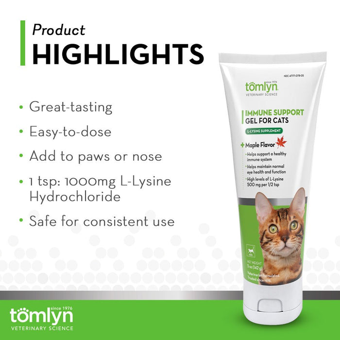 Tomlyn L-Lysine Immune Support Gel for Cats & Kittens - T6R5 - Maple - 5 oz - 3