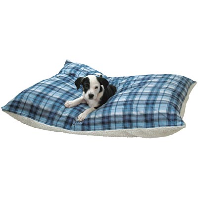 Flannel Sherpa Pet Bed, Blue Plaid - Flannel Sherpa Bed, Blue, 40" x 36"  