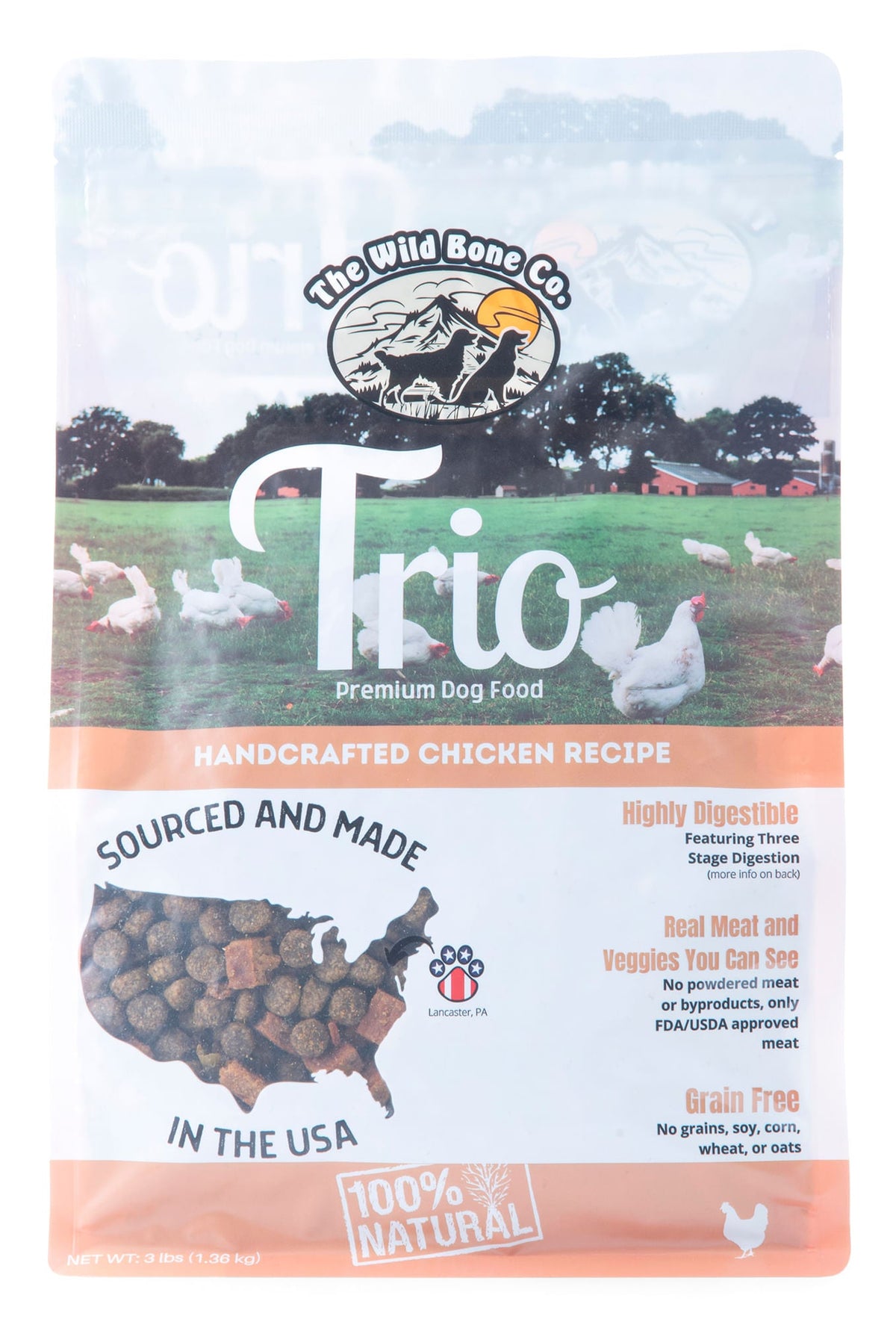 The Wild Bone Co. Trio Premium Grain Free Dry Dog Food, 3 lbs
