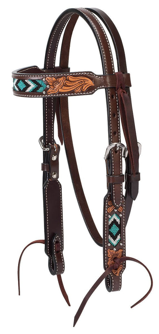 Turquoise Cross Two Toned Pony Browband Headstall - Jeffers - Horse Supplies > Horse Tack > Bridles & Headstalls