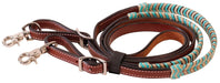 Turquoise Rawhide Laced Roping Rein, 7 ft - Jeffers - Horse Supplies > Horse Tack > Reins