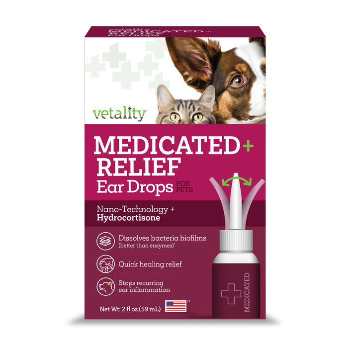 Vetality Medicated Relief Ear Drops for Pets Size 2 FL OZ