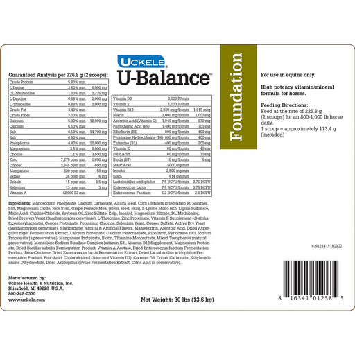U - Balance Foundation Equine Supplement, Pellets - SMACG - 30 lb - 2