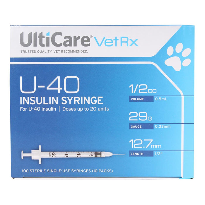 UltiCare U - 40 Insulin Syringes, 29ga x ½", Box of 100 ct - 01101UC-5 - 1/2 cc - 5