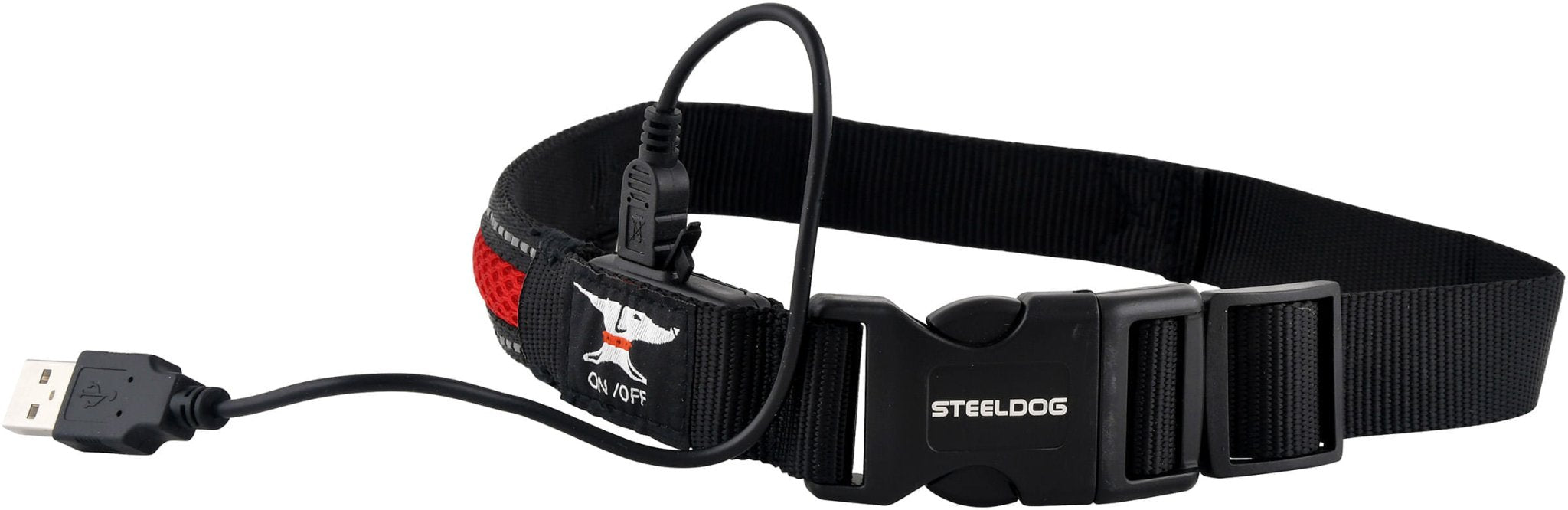 USB Rechargeable LED Dog Collar, Red/Black - Jeffers - Dog Supplies > Dog Apparel > Dog Collars, Harnesses, & Leashes