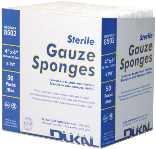 Sterile 8 ply 4" x 4" Gauze Sponges, box of 50 -   