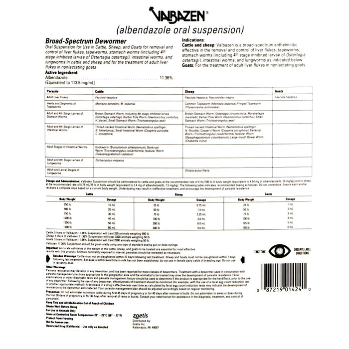 Valbazen Broad - Spectrum Oral Dewormer - Jeffers - Animal Health & Wellness > Medicine