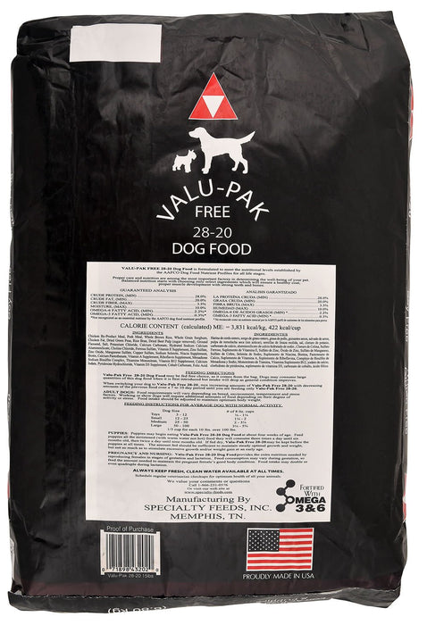 Valu - Pak Free 28 - 20 Dog Food (Black Bag) - Jeffers - Dog Supplies > Dog Food > Dry Dog Food