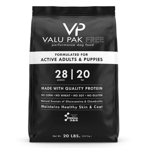 Valu-Pak Free 28-20 Performance Gluten Free Dry Dog Food for Active Dogs (Black Bag) - NWDG - Chicken & Pork - 20 lbs - 1