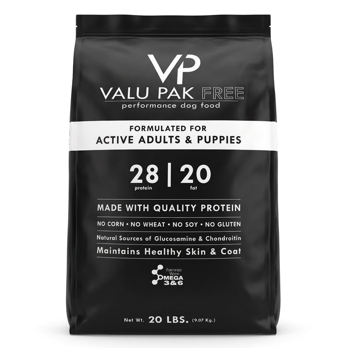 Valu-Pak Free 28-20 Performance Gluten Free Dry Dog Food for Active Dogs (Black Bag) - NWDG - Chicken & Pork - 20 lbs - 1