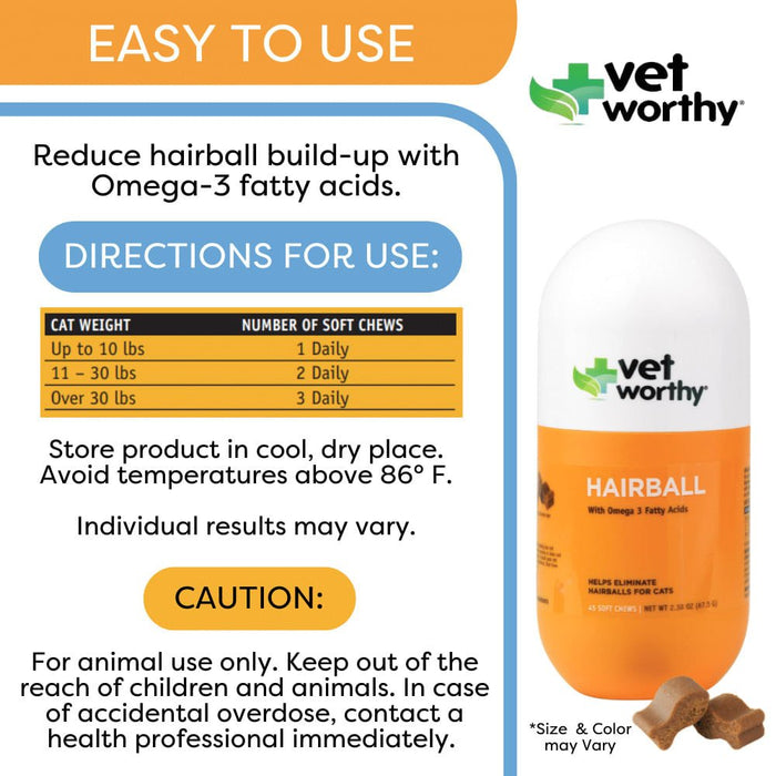 Vet Worthy Hairball Soft Chew Aid for Cats, 45 ct - Jeffers - Cat Supplies > Cat Supplies