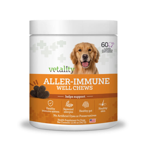 Vetality Aller - Immune Skin & Coat Well Chews for Dogs – Lamb Flavor, Supports Healthy Skin, Shiny Coat & Strong Pads - TVB3Q - Lamb - 60 ct - 1
