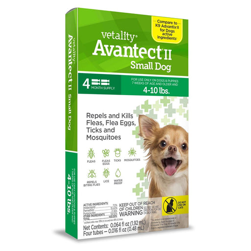 Vetality Avantect II Flea & Tick Topical for Dogs, 4 pk - TVB12 - Dog 4 - 10 lb - 1