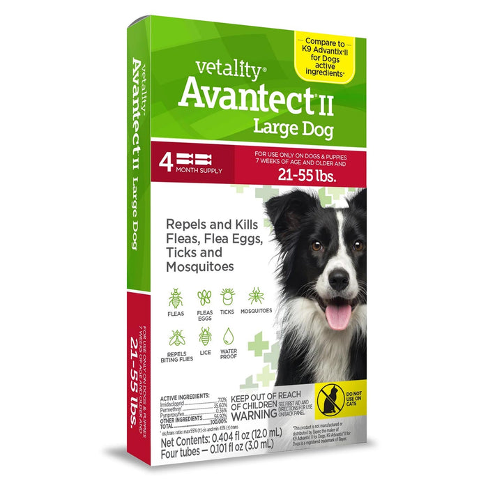 Vetality Avantect II Flea & Tick Topical for Dogs, 4 pk - TVB14 - Dog 21 - 55 lb - 3
