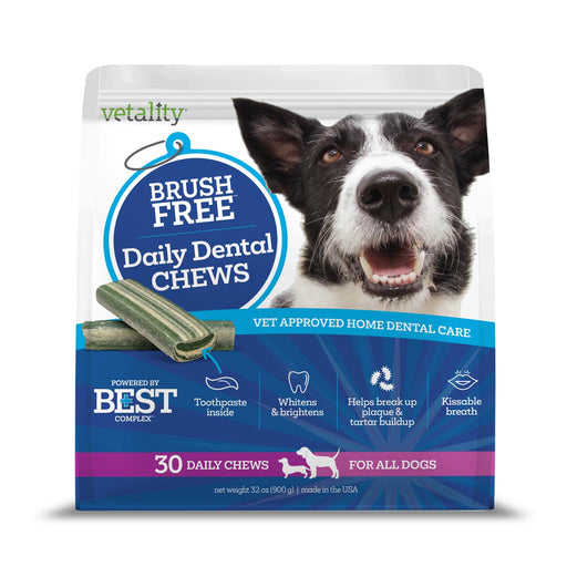 Vetality Brush Free Daily Dental Chews for Dogs, Plaque & Tartar Control, Fresh Breath