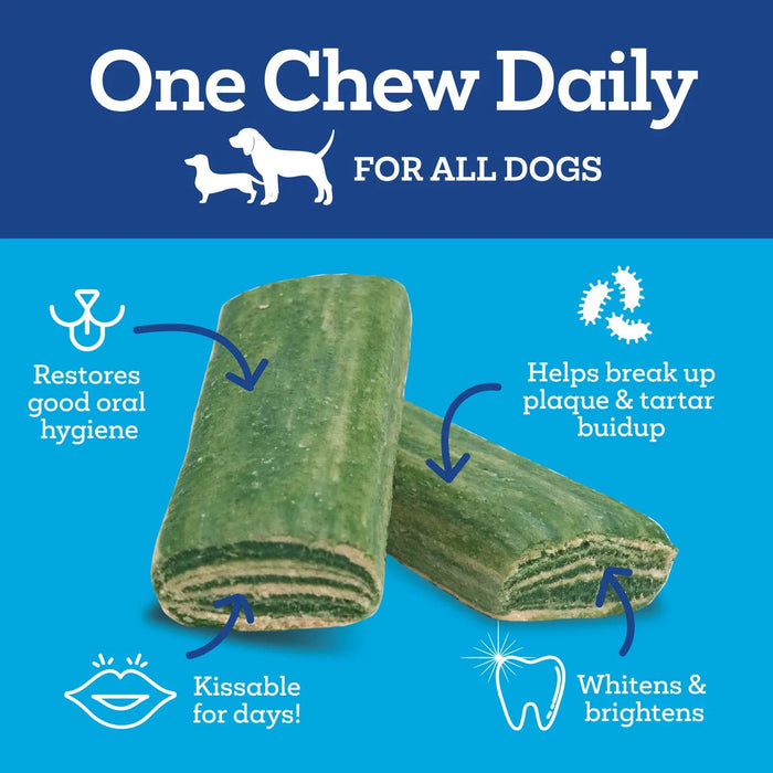 Vetality Brush Free Daily Dental Chews for Dogs, Plaque & Tartar Control, Fresh Breath - TVB3S - Mint - 30 ct - 8