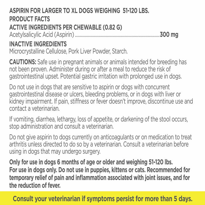 Vetality Canine Aspirin – Liver - Flavored Chewable Tablets – Temporary Relief for Aches, Inflammation, and Fever in Dogs - TVB3U - Small to Medium Dogs (120 mg) - Liver - 75 ct - 6