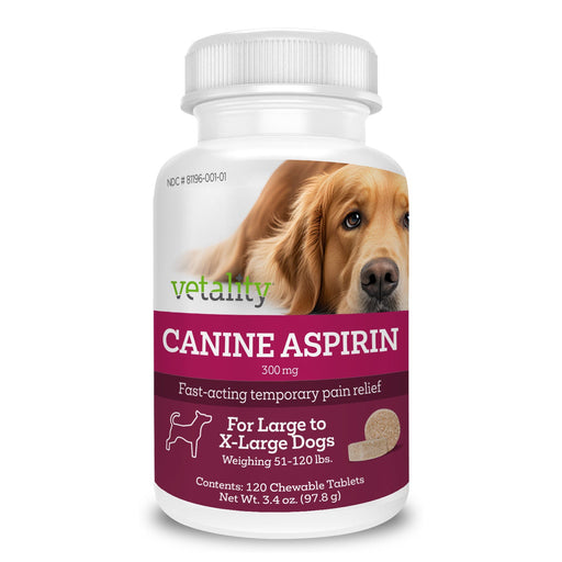 Vetality Canine Aspirin – Liver - Flavored Chewable Tablets – Temporary Relief for Aches, Inflammation, and Fever in Dogs - TVB3V - Large to XLarge Dogs (300 mg) - Liver - 120 ct - 9