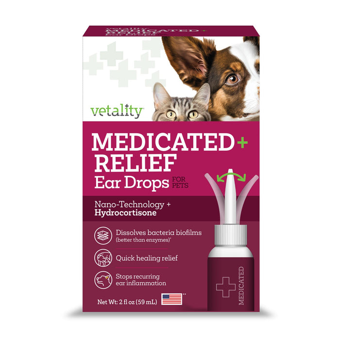 Vetality Medicated Ear Treatment for Pets – Nano - Technology + Hydrocortisone - TVB3X - 2 fl oz - 1 ct - 1