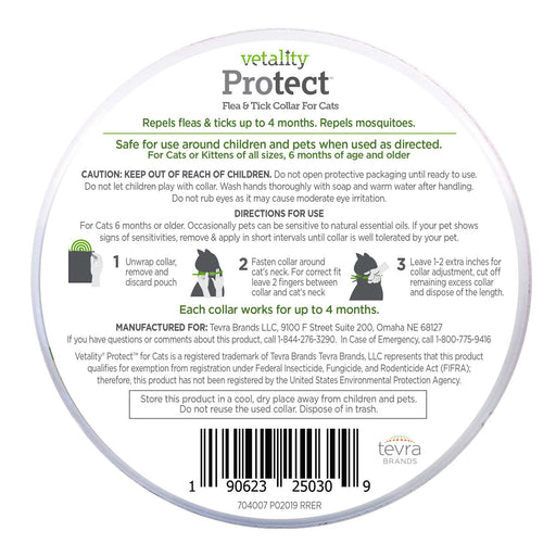 Vetality Protect Flea & Tick Collar for Cats, 2 pk - TVB3K - One Size Fits All - 2 ct - 2