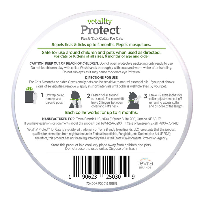 Vetality Protect Flea & Tick Collar for Cats, 2 pk - TVB3K - One Size Fits All - 2 ct - 2