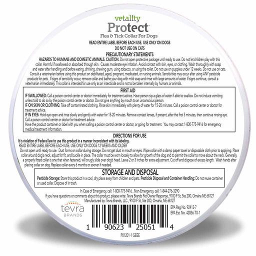 Vetality Protect Flea & Tick Collar for Dogs, 2 Pack - TVB3G - Small - Fits Necks Up to 15" - 2 ct - 2