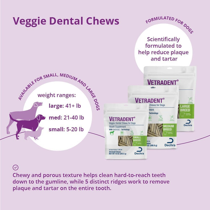 Vetradent Veggie Dental Chews for Dogs – Plaque & Tartar Control, Fresh Breath, Daily Oral Care Treats - DECD2 - Small (5 - 20 lbs) - 30 ct - 2