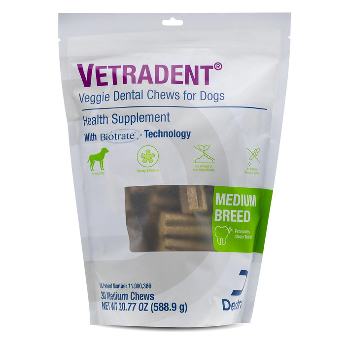 Vetradent Veggie Dental Chews for Dogs – Plaque & Tartar Control, Fresh Breath, Daily Oral Care Treats - DECD3 - Medium (21 - 40 lbs) - 30 ct - 7