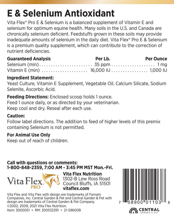 Vita Flex E and Selenium Supplement for Horses, Balanced Essential Antioxidants - Jeffers - Animal Health & Wellness > Vitamins & Supplements