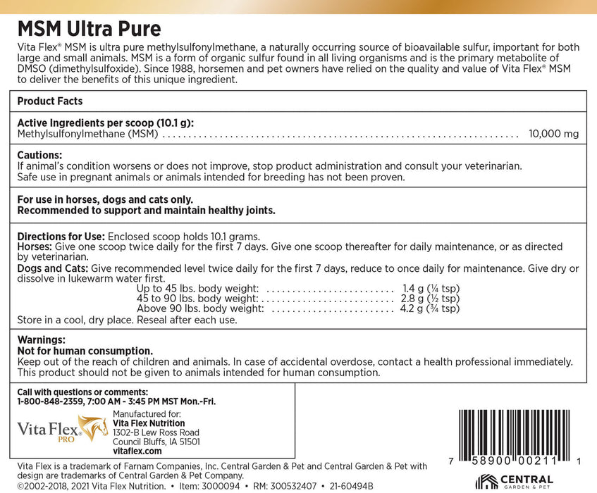 Vita Flex Pro MSM Quality Joint Supplement for Horses, Dogs and Cats - Jeffers - Animal Health & Wellness > Joint Health