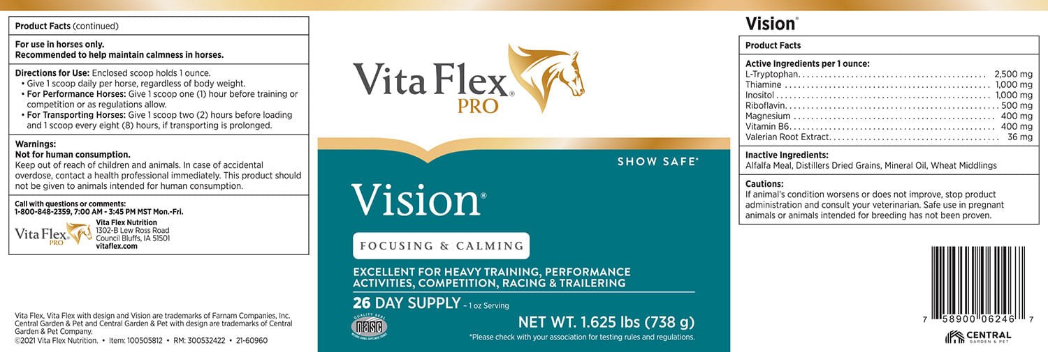 Vita Flex Vision Focusing and Calming Supplement for Horses, 1.625 Pounds - Jeffers - Animal Health & Wellness > Vitamins & Supplements