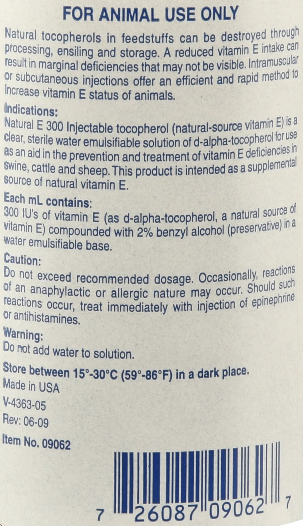 Vitamin E-300 Injectable for Cattle, Swine, Sheep — Jeffers