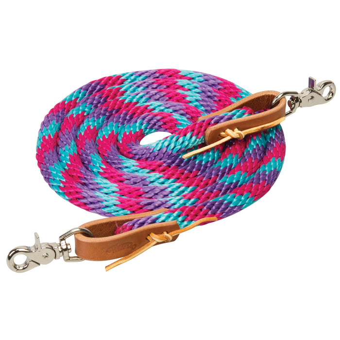 Weaver Poly Roper Reins, 5/8" x 8' - Purple/Rose/Turquois  