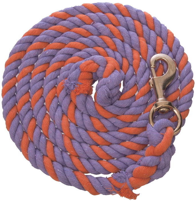 Weaver Colored Cotton Lead Ropes with Solid Brass Snap, 10' L - Lavender/Orange  