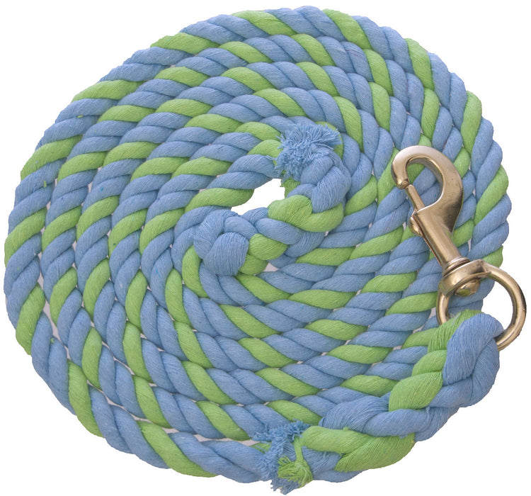 Weaver Colored Cotton Lead Ropes with Solid Brass Snap, 10' L - Lime/Blue  