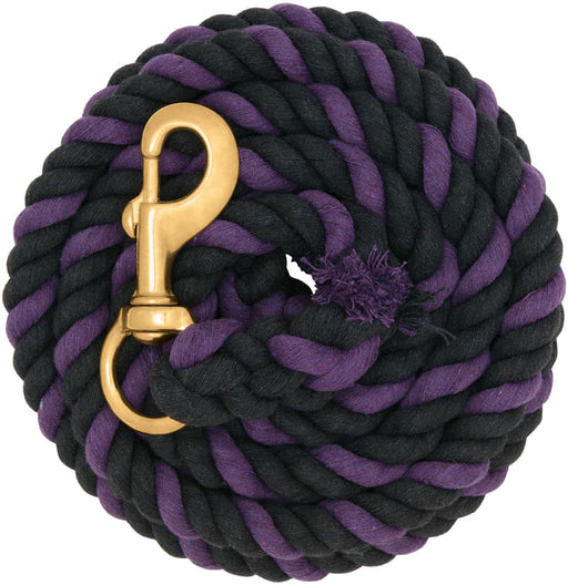 Weaver Colored Cotton Lead Ropes with Solid Brass Snap, 10' L - Purple/Black  